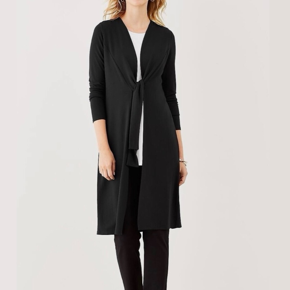J.Jill Duster Open-Front Tie-Front Cardigan Black Size Large Wearever New NWT